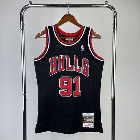 MN hot press retro jersey: SW Bulls 98 season black No. 91 Rodman