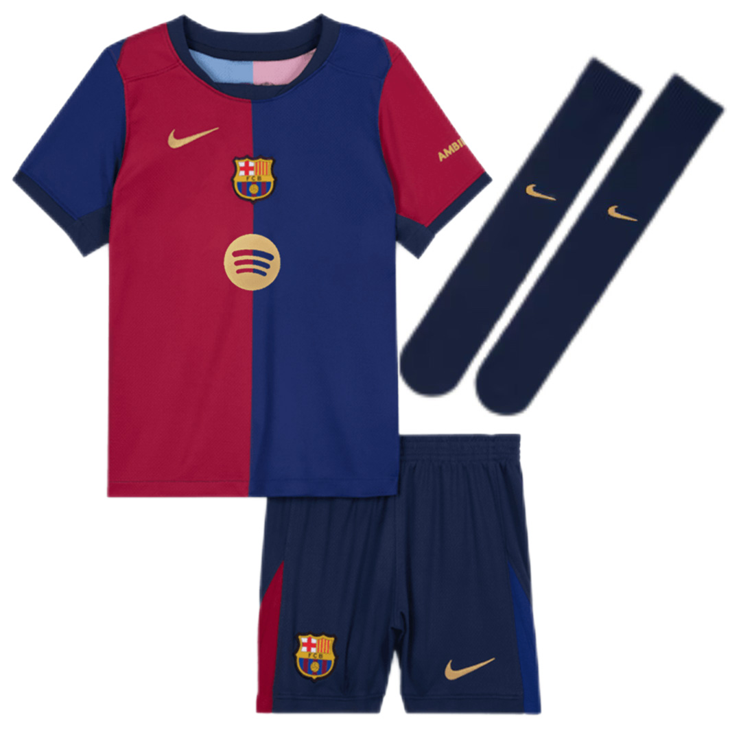 Kids Barcelona Home Full Kit(Shirt+Shorts+Socks) 2024/25 - Spotify Logo Without Text