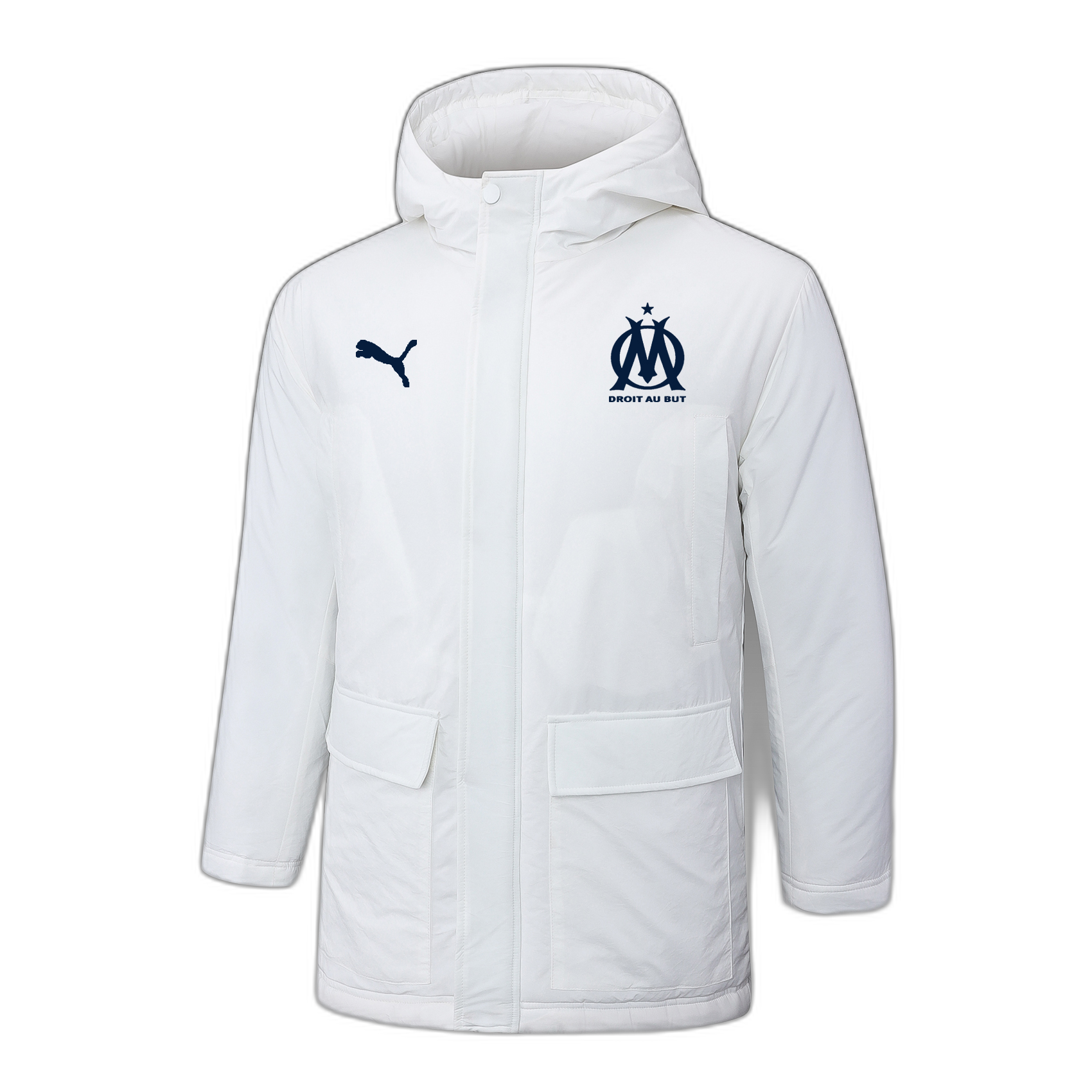 Marseille Cotton Coat White (Black Team Logo)2024/25