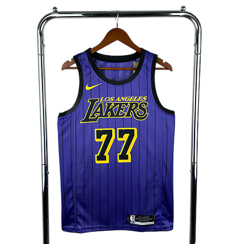 2021 Los Angeles Lakers Striped Purple No. 77 Doncic