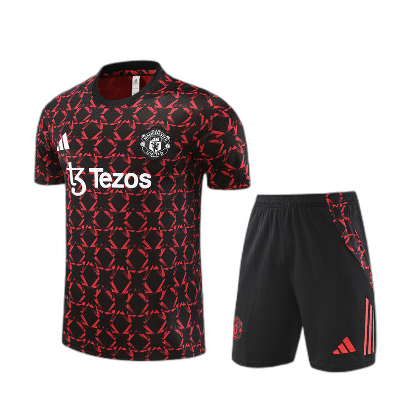Kids Manchester United Short Training Suit Red - Black 2024/25